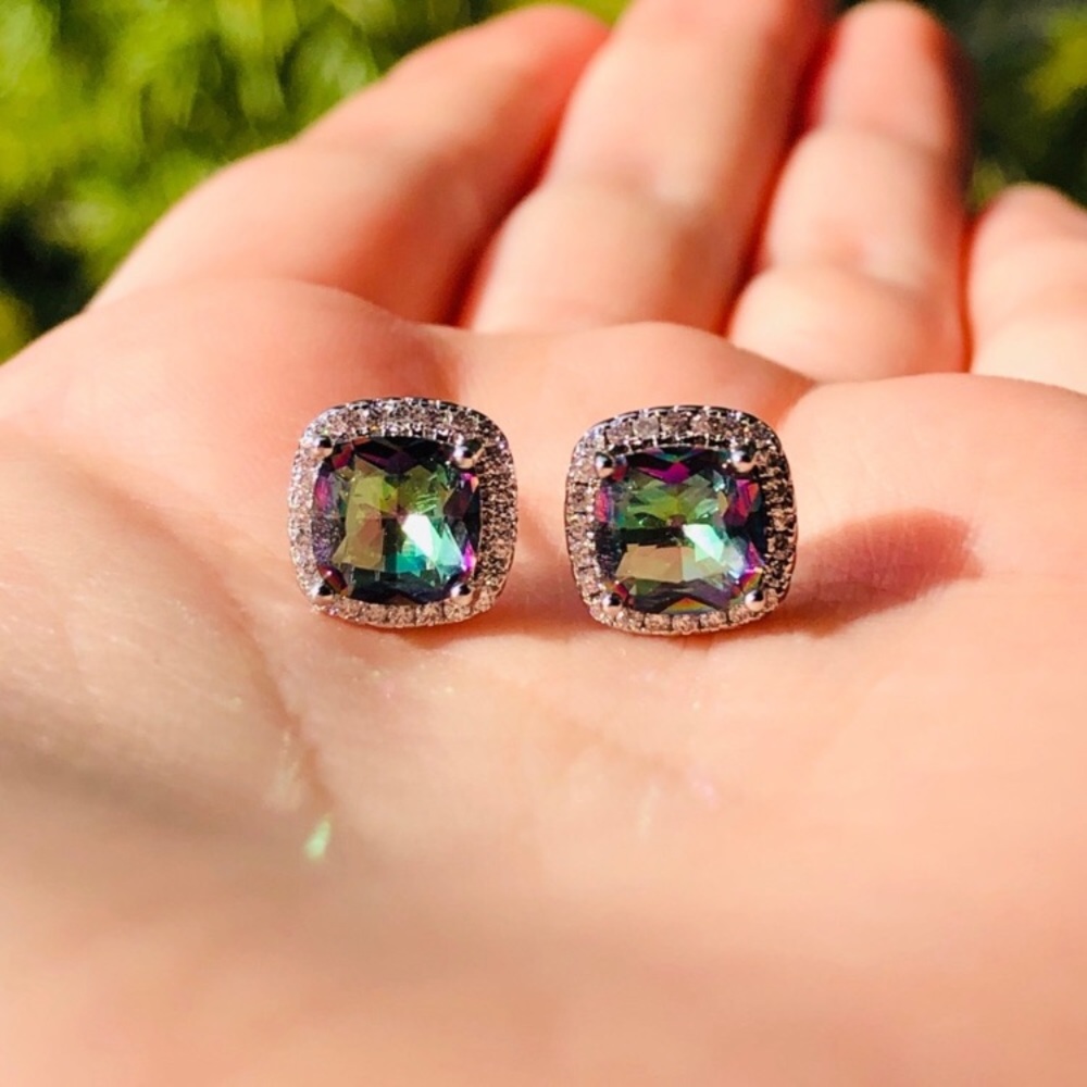 Sterling Silver Rainbow Zircon Stone Earrings - Picture 4 of 5